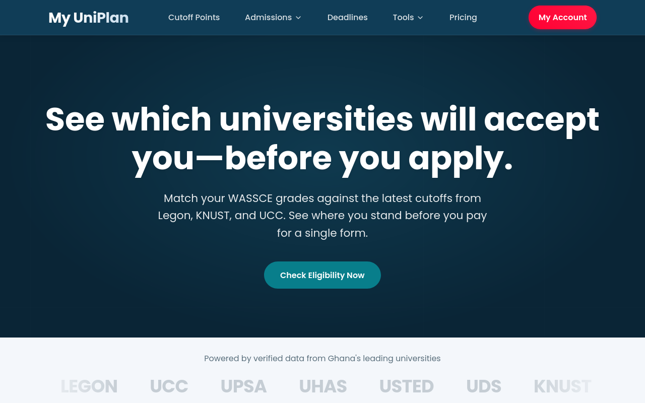 My UniPlan — WASSCE admission checker screenshot